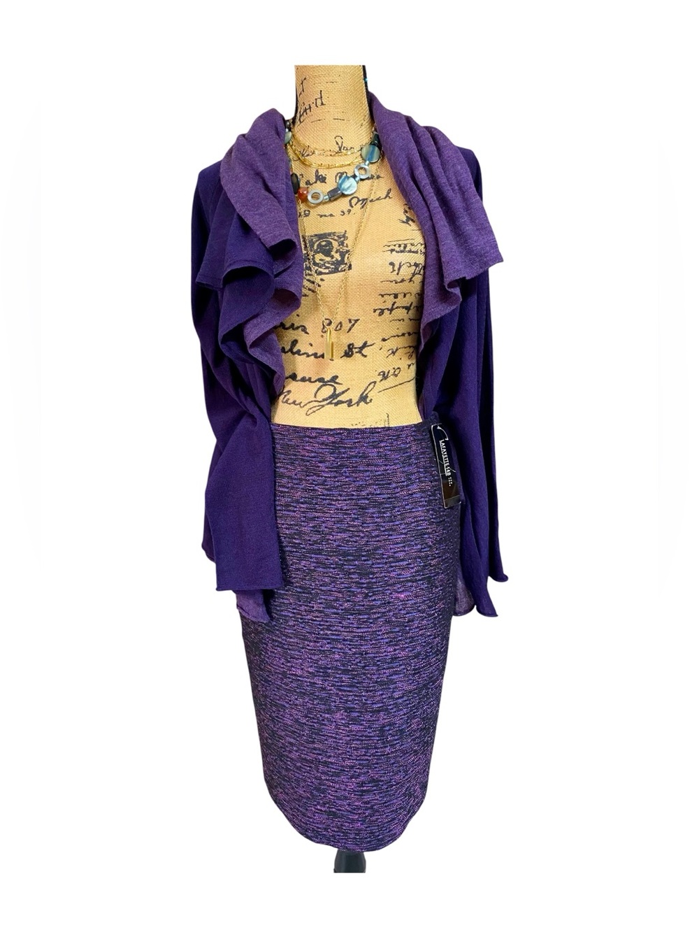 Lafayette 148 $268 New York Purple Heathered Knit Pencil Skirt NWT! - Picture 2 of 12